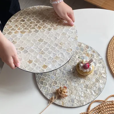European Style Round Shell-shaped Minimalist Design Light-luxury Vintage Storage Tray coaster for Living Room Dining Use