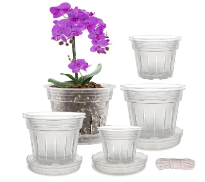 Orchid Pot, 2 Each of 4.1, 4.8, 5.7 and 6.4 Inch Orchid Pots for Repotting, Plastic Orchid Planter
