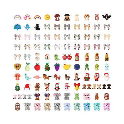 Cute Cartoon 3D Silicone Focal Beads Animal Bear Dinosaur Avocado Rainbow Floral Bow Beads for DIY Pen Handmade Accessories