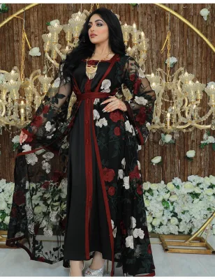 AB305Hot Selling Abaya Dubai Turkey Muslim Fashion Hijab Long Lace Sleeves Gowns Abaya Women Muslim Dress 2023 Dubai