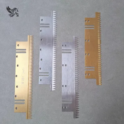 Blades for continuous roll bag making machines, used to cut the tear edges of plastic films and packaging bags.