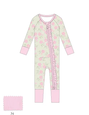Bamboo Cotton Long Legs Floral Ruffle Romper Outfit Zippy Convertible Romper Toddler Sleeper Pajamas Zippered Newborn Sleepsuit