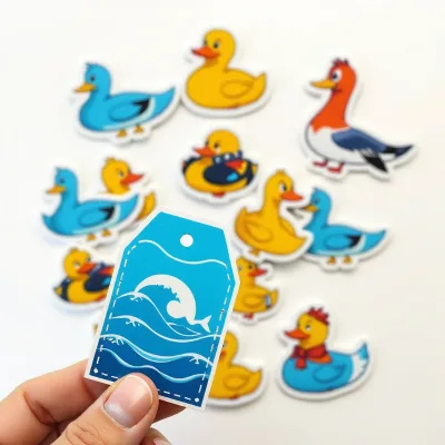 Duck Tags Cruising Rubber Duck Game Cards Blue Ocean Design with Hole and Rubber Bands 50 Pack