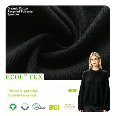 ECO KCPF24023 Single Jersey Rib Fabric 48% Organic Cotton 47% Recycled Polyester 5% Spandex Eco-friendly Blend GRS COTS
