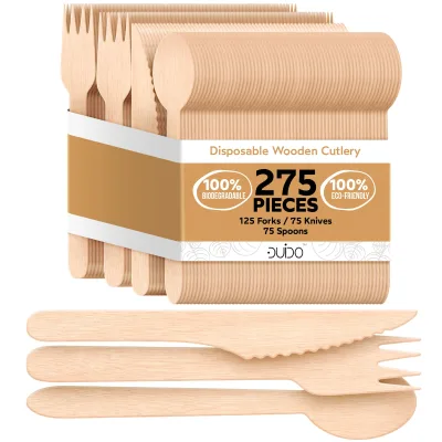 Eco-friendly Degradable High Quality Factory Price Display Box Includes Disposable Forks Spoon Knife Wooden Cutlery