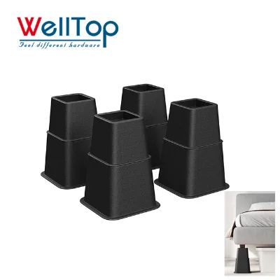 WELLTOP New Arrival Black Plastic Adjustable Height Bed Risers Sofa Table Couch Desk Base for Kitchen Use Stackable Furniture