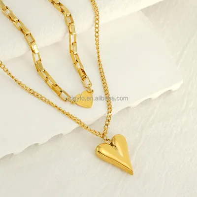Romantic Heart Charm Layering Necklace 18K Gold Plated Stainless Steel Jewelry Birthday Valentine's Day Gift for Her