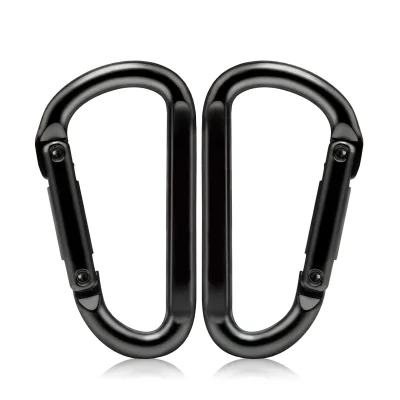 D-Shaped Black Aluminum Carabiner Keychain Accessory