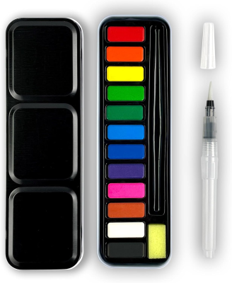 Watercolor Paint 24 Vibrant Colors Lightweight and Portable Colors in Pocket Box Watercolor Brush Watercolor Paint Set