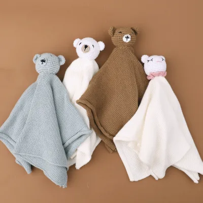 Newborn Knitted Toys 100% Cotton Baby Safety Blanket Cute Baby Bear Soothing Sleep Toys