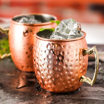 Hammered Moscow Mule Copper Plated Mugs 304 Stainless Steel 530ml Drum Type Beer Mug Water Glass Drinkware