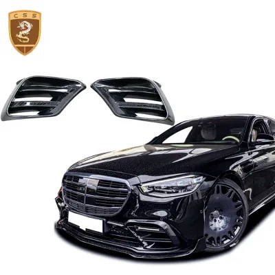 2PCS Carbon Fiber B Style Front Bumper Splitter Air Intake Vents Trims for Mercedes Benz S Class W223