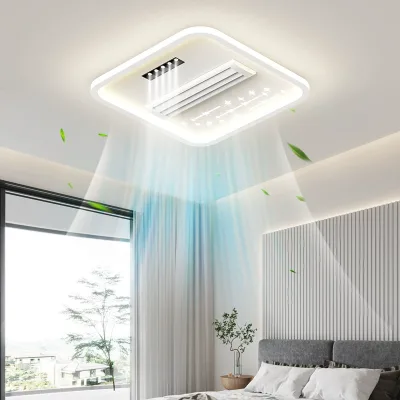 Remote Control Three-Color Strong Wind Anti-Flicker Bladeless Ceiling LED DC Motor 6-Speed Silent Fan Light Commercial Office