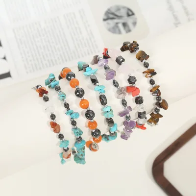 New Design Bohemia Natural Crystal Round Hematite Foot Chain Irregular Gravel Stone Anklet for Unisex Summer Jewelry