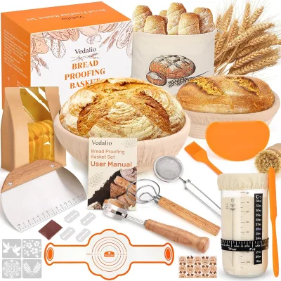 HOT 37-Piece Sourdough Bread Baking Starter Kit with Rattan Proofing Basket Reusable Professional Results
