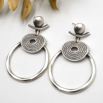 Wholesale Customization Boho Stud Dangle Earrings with Textured Circular Design Ethnic Bohemian Ear Jewelry for Women