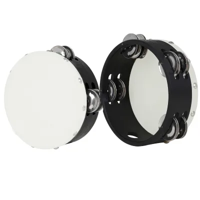 Professional Durable Sheepskin Wooden Tambourine Double Rows Hand Cranked 6" 8" 2-Piece Pack Water-Resistant Customized Logo