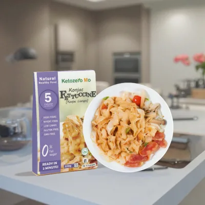 Precooked Keto Friendly Organic High Fibre Healthy Vegan Fast Food Konjac Konjak Instant Ready to Eat Fettuccine Noodles