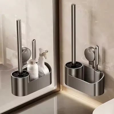 Wall-Mounted Toilet Brush Holder No-Drilling Required Must-Have Cleaning Tool for Home Use Reaches All Corners