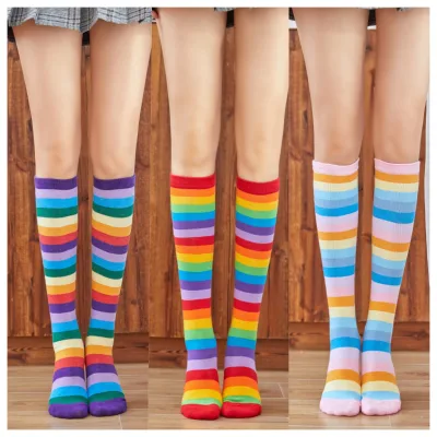 Customized Colorful Cute Fluffy Women's Over Knee High Stockings with Logo Anti-Slip Daily Use Japanese Design Spandex/Nylon