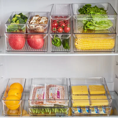 Creative House Kitchen Freezer Food Grade Vegetable Storage Holder Transparent Plastic Fridge Food Hanging Storage Organizer