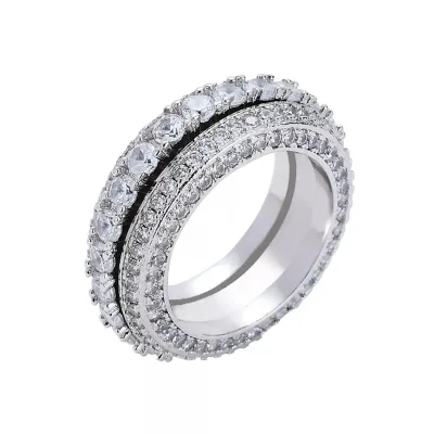 Gyro Spin Ring Five Rows Micro Pave Zircon Smooth Rotating Mechanism Hip Hop Statement Jewelry for Men Factory