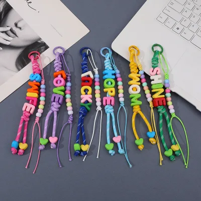 Customizable Letter Beaded Keychain Charm Short Phone Lanyard Strap Girls Women Gifts Multi Use