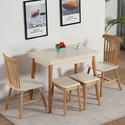 Small-sized Nordic Design Folding Rock Slab Dining Table Telescopic Combination Simple Dining Table Set