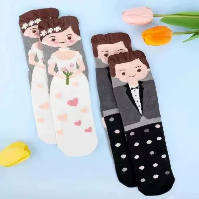Wedding Bride and Groom Socks Couple Socks Wedding Gift Valentine's Day Mid-Calf Socks