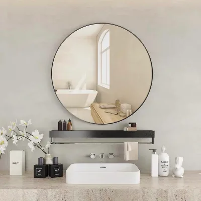 Modern Luxury Punch-Free Aluminum Alloy Bathroom Mirror Wall-Mounted Household Toilet Decorative Cosmetic Glass Mirror