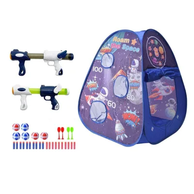 2 in 1 Space air Popper Gun Ball Shooting Dart Tent Set EVA Foam Soft Bullet Gun Toy for Kids Gift Game with Scoring Target Tent