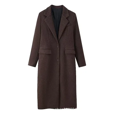 Women's 2025 Autumn New Arrival Double Breasted Wool Notched Collar Breathable Casual Long Coat