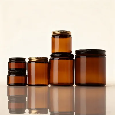 Wholesale Brown Glass Candle Jars 150ml/250ml/500ml Round Straight Aluminum Lid with Silk Screen Printing for Gift Packaging