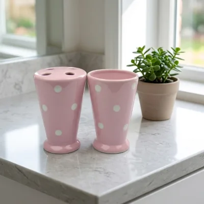 High Quality pink Ceramic Toothbrush Holder Set for Bathroom
