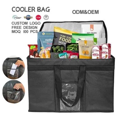 Customized Reusable Black Large Capacity Picnic XXL PP Woven Insulated Cooler Bags for Food