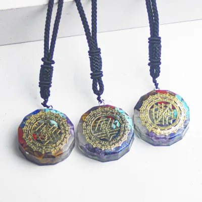 Custom 7 Chakra Crystal Orgone Pendant Necklace with Link Chain Classic Style Ball Symbol Gemstone for Yoga for Gift