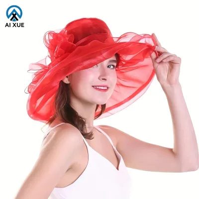 Hot Selling Organza Beach Women's Summer Formal Church Wedding Hat Fascinator Bridal Tea Party Hat for Women