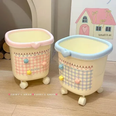 Plastic Open Top Trash Can with Wheels Large Capacity 360L Movable Household Waste Bin for Living Room Girly Instagram Style