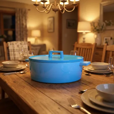 Square Handle Round Enameled Cast Iron Cocotte