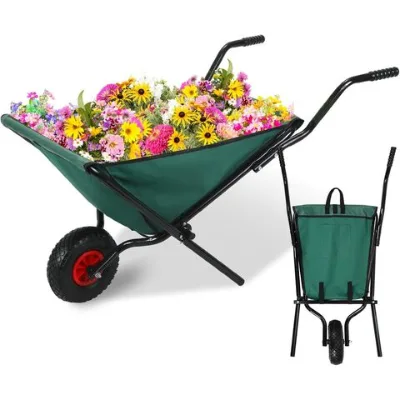 Canvas Single Wheel Garden Hand trucks Folding Lightweight Foldable Wheelbarrow for leaf collection