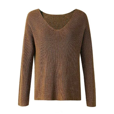 Fall and Winter Style Ladies Organic Hemp Cotton V Collar Pullover Sweater Embroidered Knit Sweater