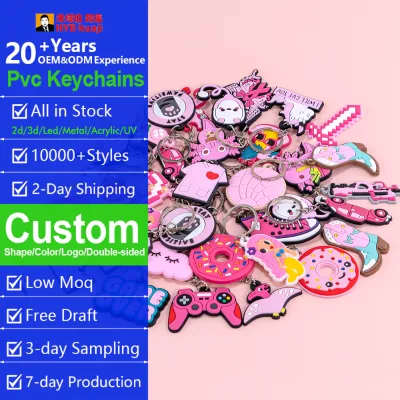 Trendy Kawaii Pink PVC Keychain 10000+ Styles Cute Cartoon Animal Food Key Ring Low Moq Custom Logo Bag Pendant Wholesale