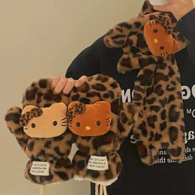 Cartoon Cute Candy Color Cat Cotton Gloves Thickened Riding Windproof Warm Plush Gloves The girl's warm scarf and gloves
