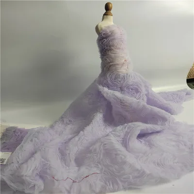 2025 High Quality Wholesale Handmade White 3d Flowers Super Soft Lace Embroidered Fabric French for Shoes Skirt