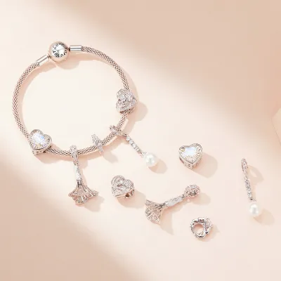 Charm 925 Sterling Silver Heart Shaped Jewelry Pendant for Wedding Bracelet Gift Anniversary Valentines Day