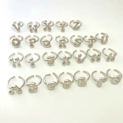 Wholesale Silver Plated Brass Adjustable Finger Ring Fashionable Letter Shape Ring