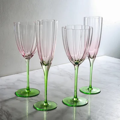 Vintage Floral Red Wine Glass pink Wine Glasses Lead-Free Gradient Wine and champagne Glasses Wedding glassware for Party&gift
