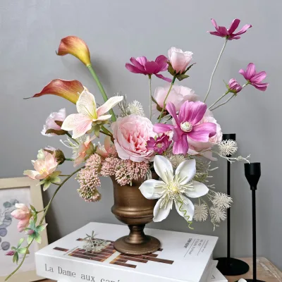 Elegant Home Wedding Party Champagne Pink Silk Calla Lily Cosmos Artificial  Ceremony Wedding Decor Table Flower