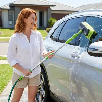 Auto Detailing Slim Flexible Aluminum Pole Continuous Flow Car Wash Brush Soft Touch Fiber SUV Roof Hood Trunk