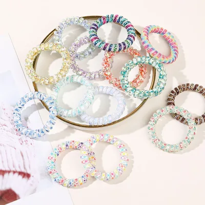 Colorful Plastic Hair Rings Simple Fashion Seamless Telephone Line Hair Ties for Women Girls